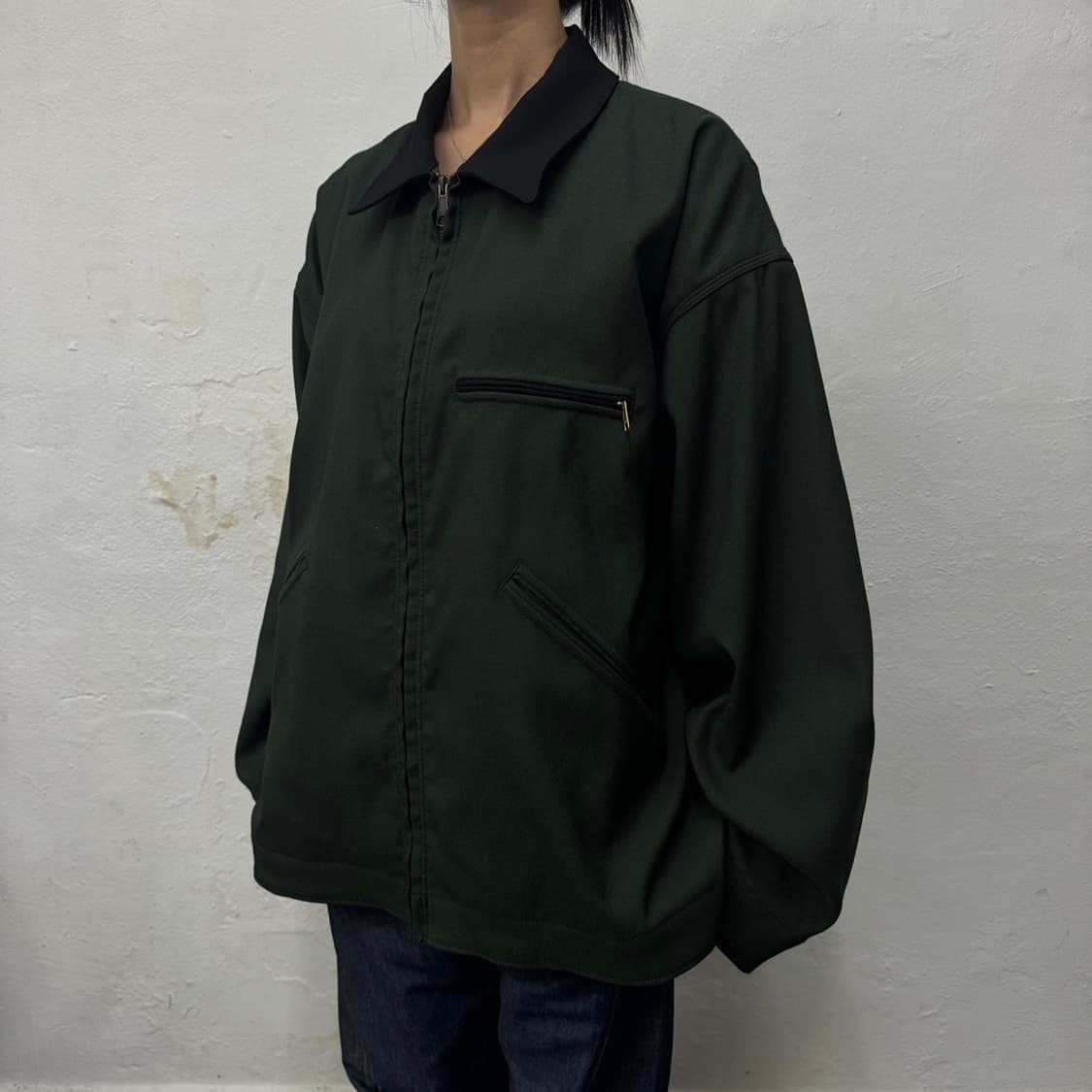 빔즈(BEAMS) 20fw 다크그린 배색 칼라넥 워크 이지 블루종 자켓 상품이미지1