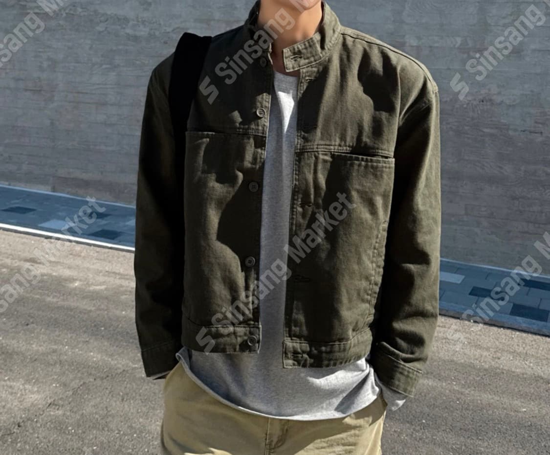 [새상품] 오버핏 카키 차이나카라 청자켓 상품이미지1