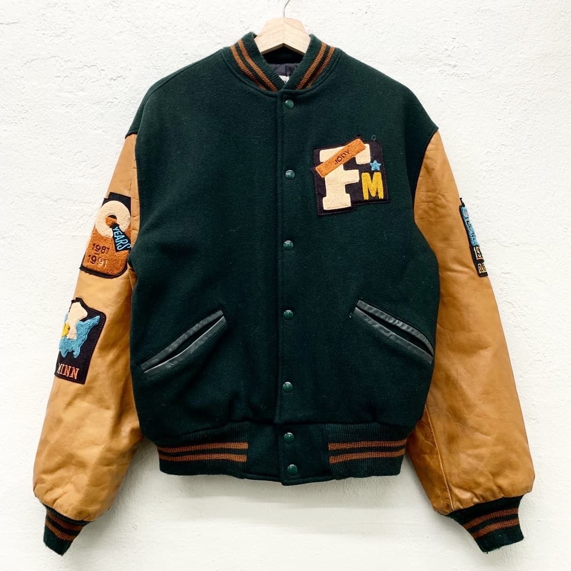 빈티지 그린 레더 와펜 바시티 자켓 상품이미지3