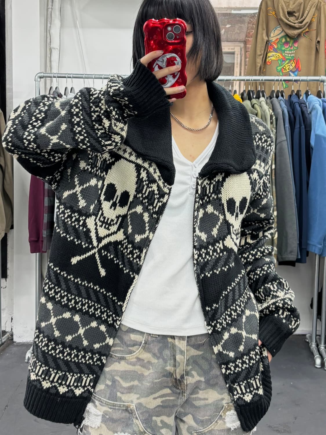 밴슨 레더 스컬 코위찬 니트 집업 상품이미지1