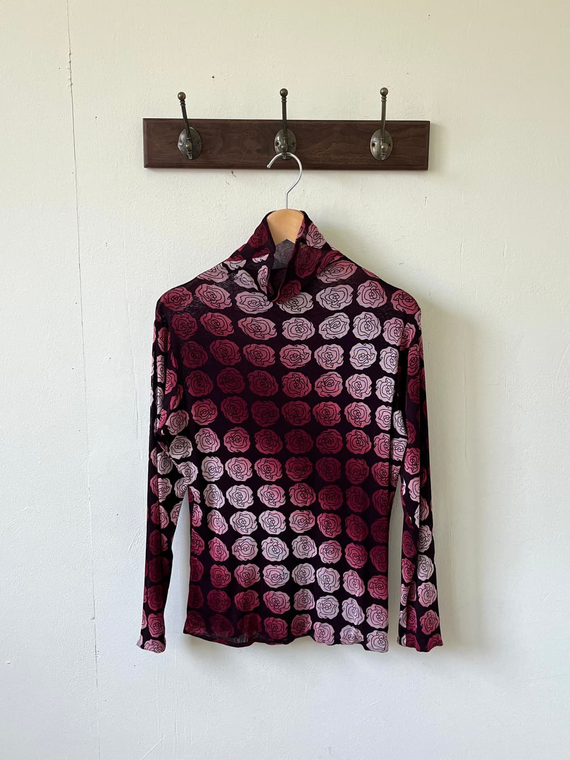 Japan vtg 로즈 시스루 터틀넥 상품이미지1