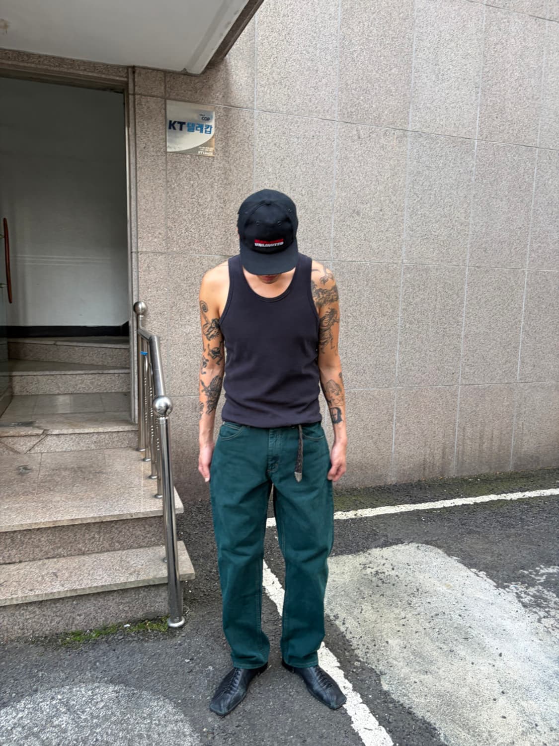 랭글러(Wrangler) 딥 그린컬러 다잉 코튼 스트레이트 데님 팬츠 상품이미지3