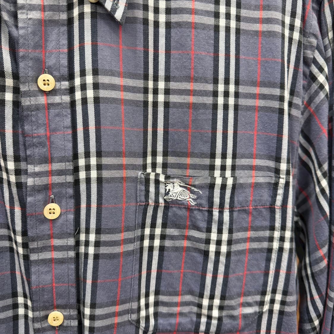 버버리 런던 코튼 긴팔 셔츠 로고 자수 타탄 체크 디테일 라이트 퍼플 상품이미지6