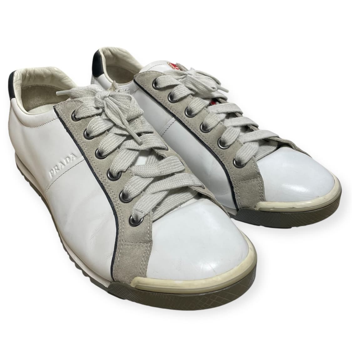 280~285) 프라다 스포츠 로고 레더 스니커즈 화이트 상품이미지2