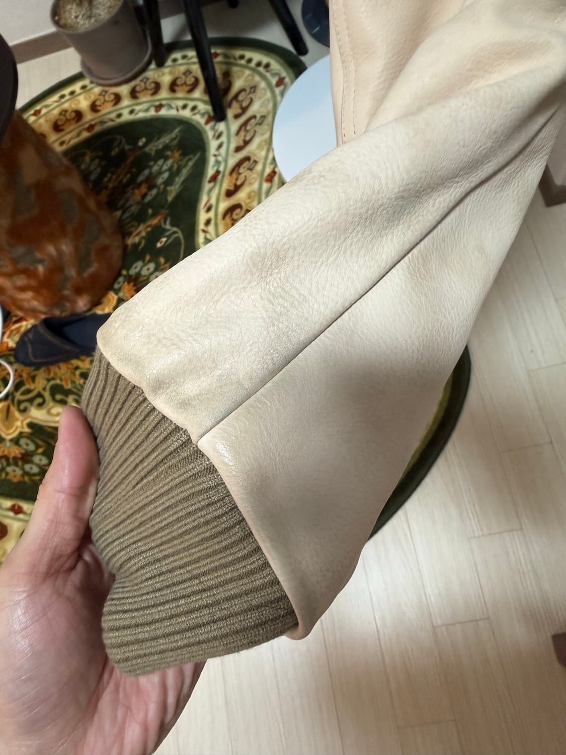 엑슬림 바시티 레더자켓 L 베이지 상품이미지5