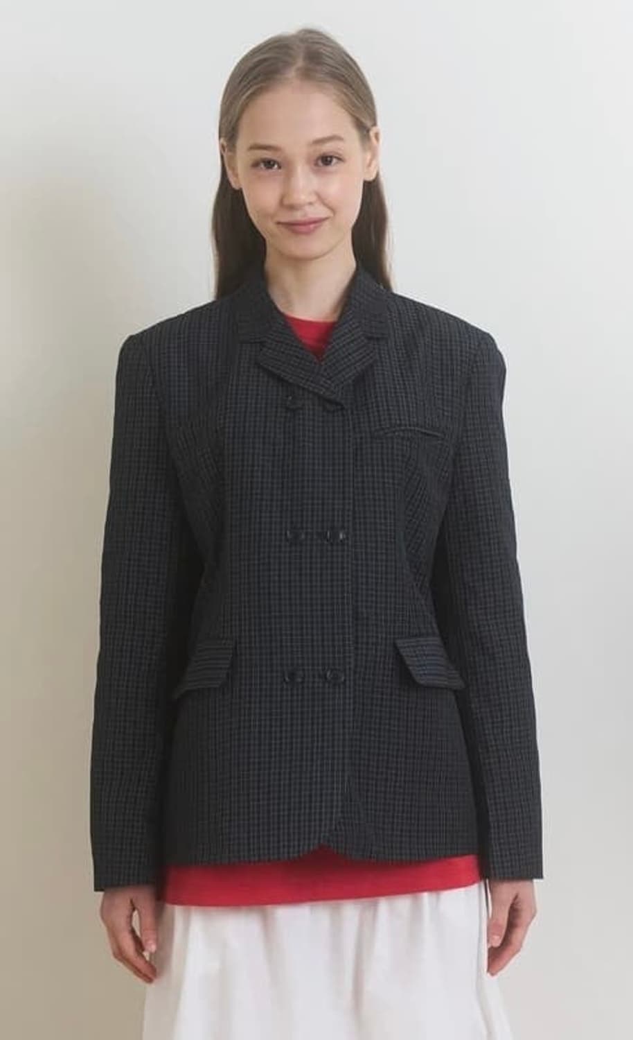 CHECK DOUBLE JACKET DARK LAKE 상품이미지1