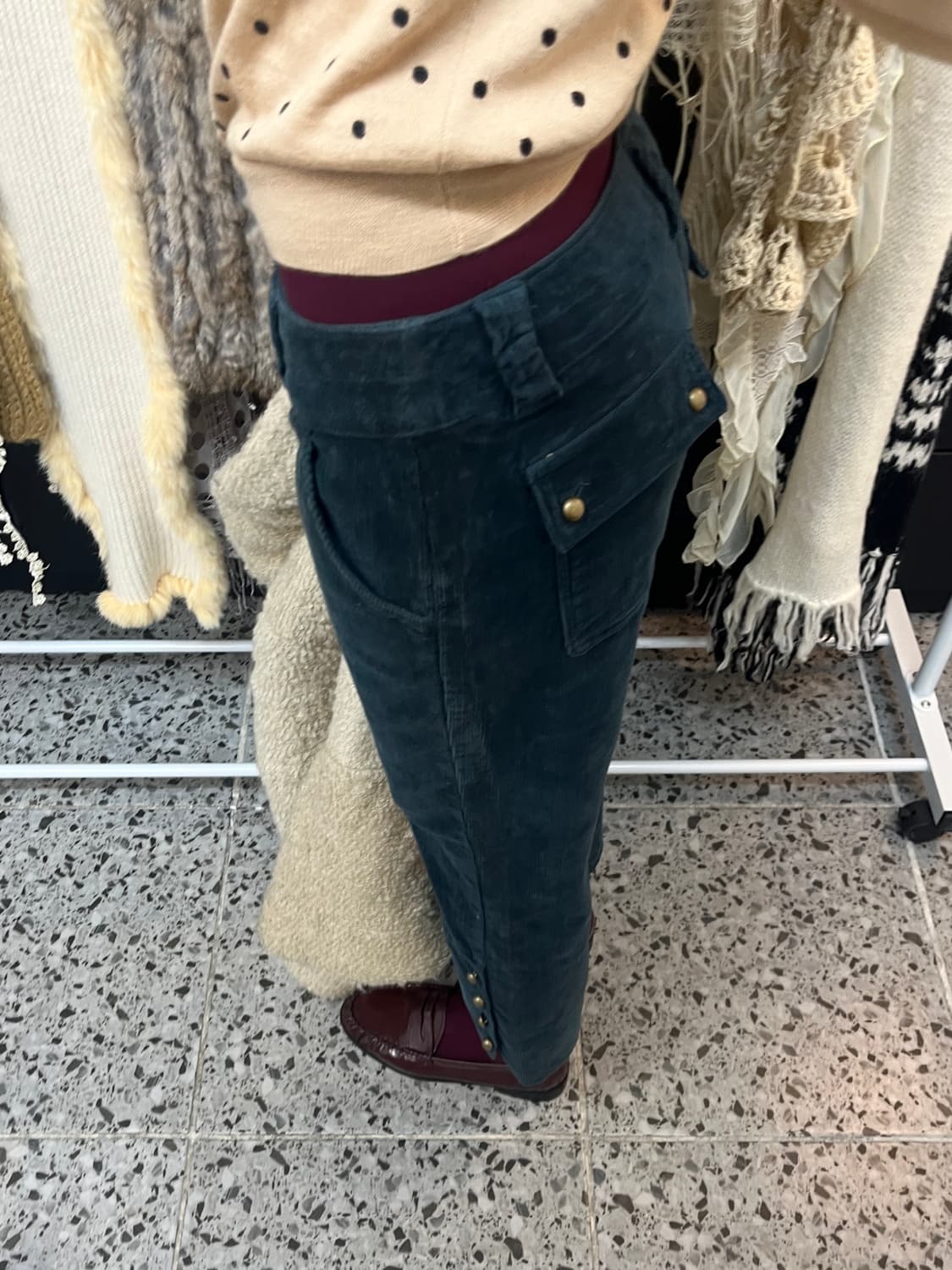 Teal corduroy capri pants 상품이미지2