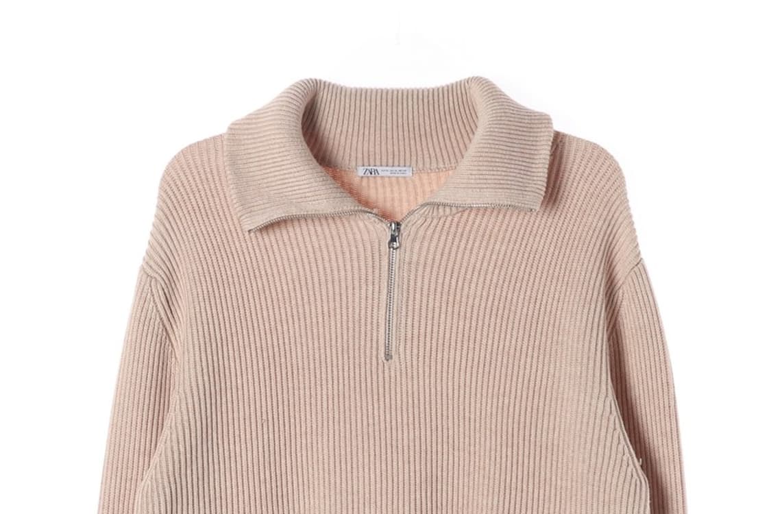 ZARA 베이지 하프 집업 골지 니트 스웨터 XL 상품이미지3