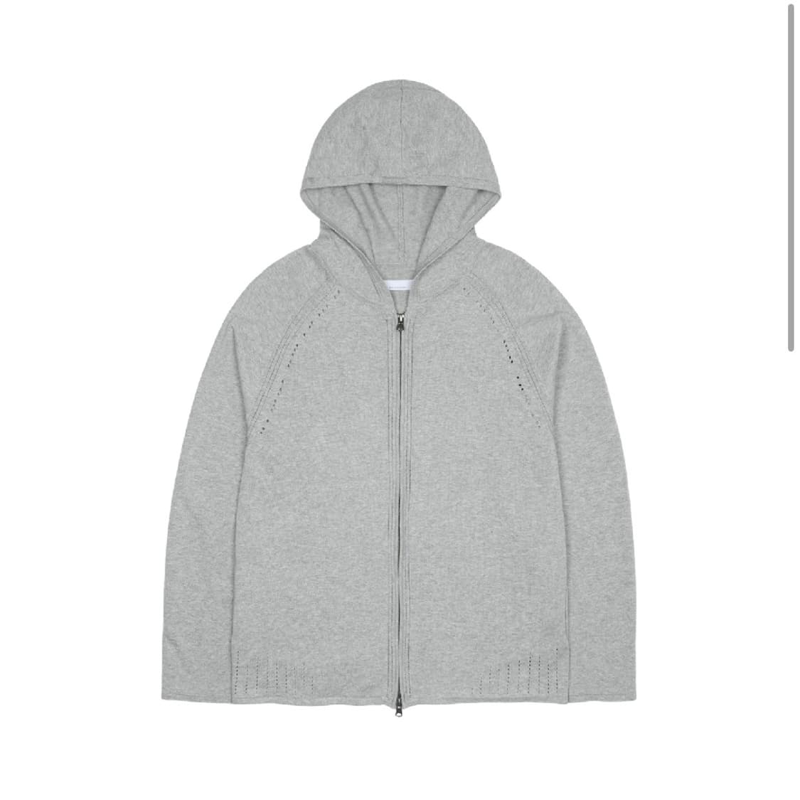 [새상품][사이즈2] 산산기어 니트 집업 후디 멜란지 그레이 상품이미지1