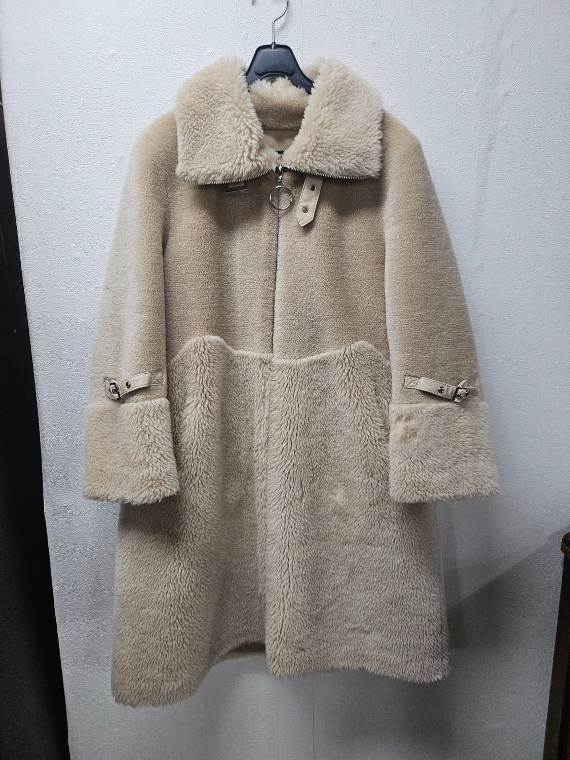 아이보리 양털 무스탕 롱 코트  L 상품이미지1