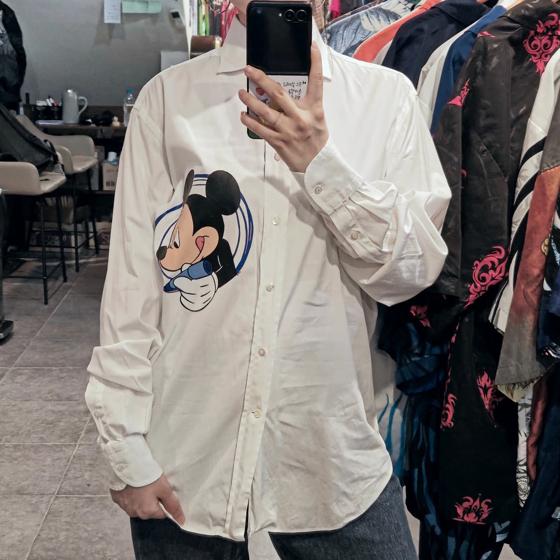 [NO.9] 피아텔리 미키마우스 그래픽 긴팔 화이트 셔츠 상품이미지2