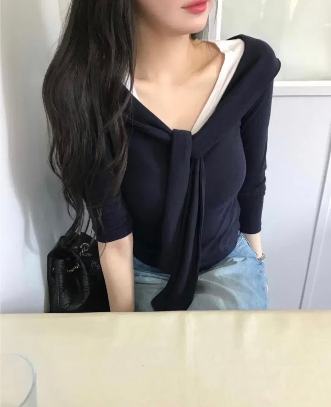 ( 새상품 )레예샵 Reyeh 네이비 타이 니트 상품이미지1
