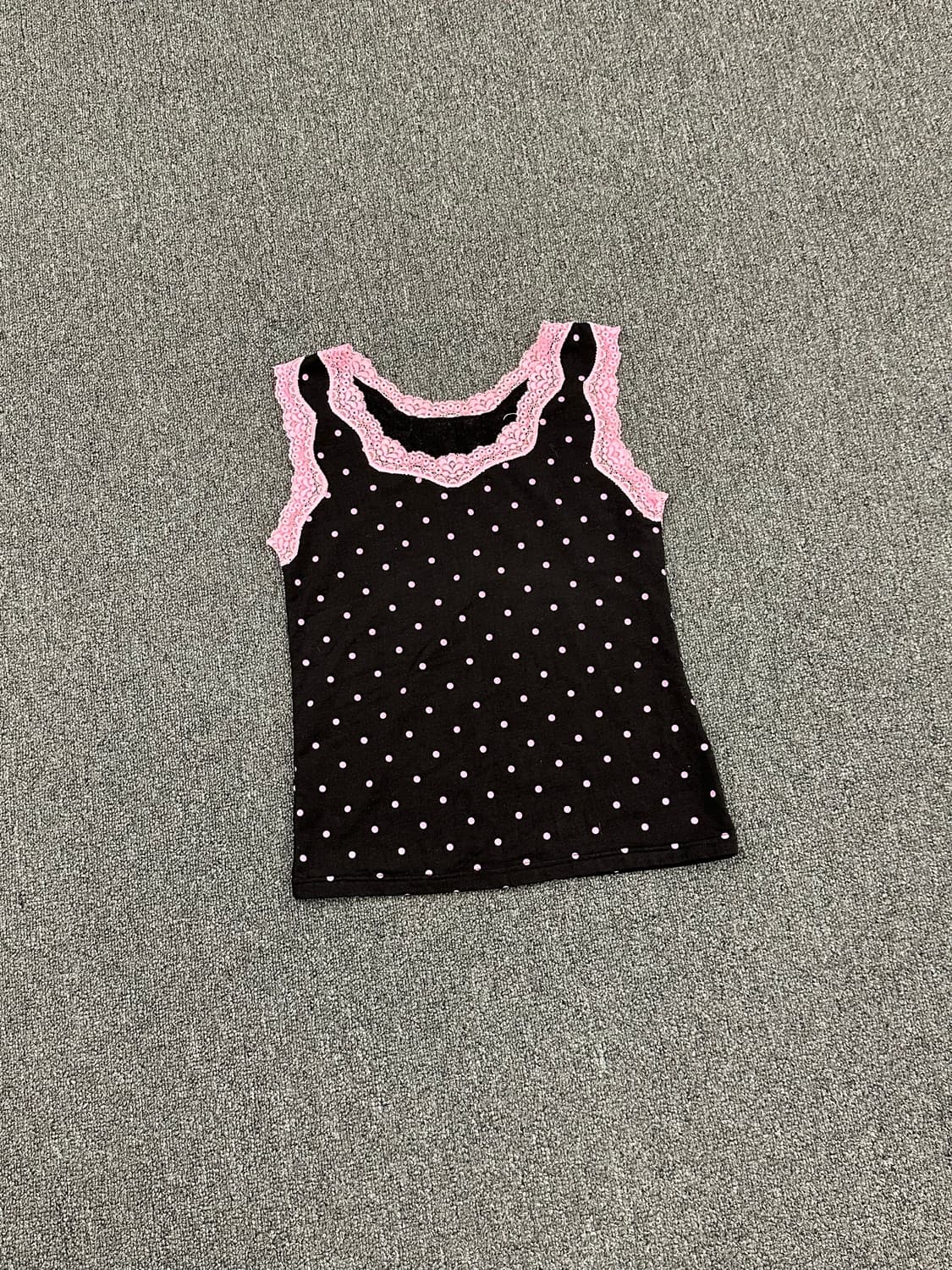 M)Japanese vintage 여성 블랙핑크 도트 레이스 나시 상품이미지1