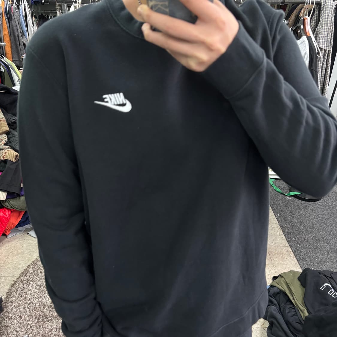XL 나이키 블랙 기본로고 면 맨투맨 상품이미지1
