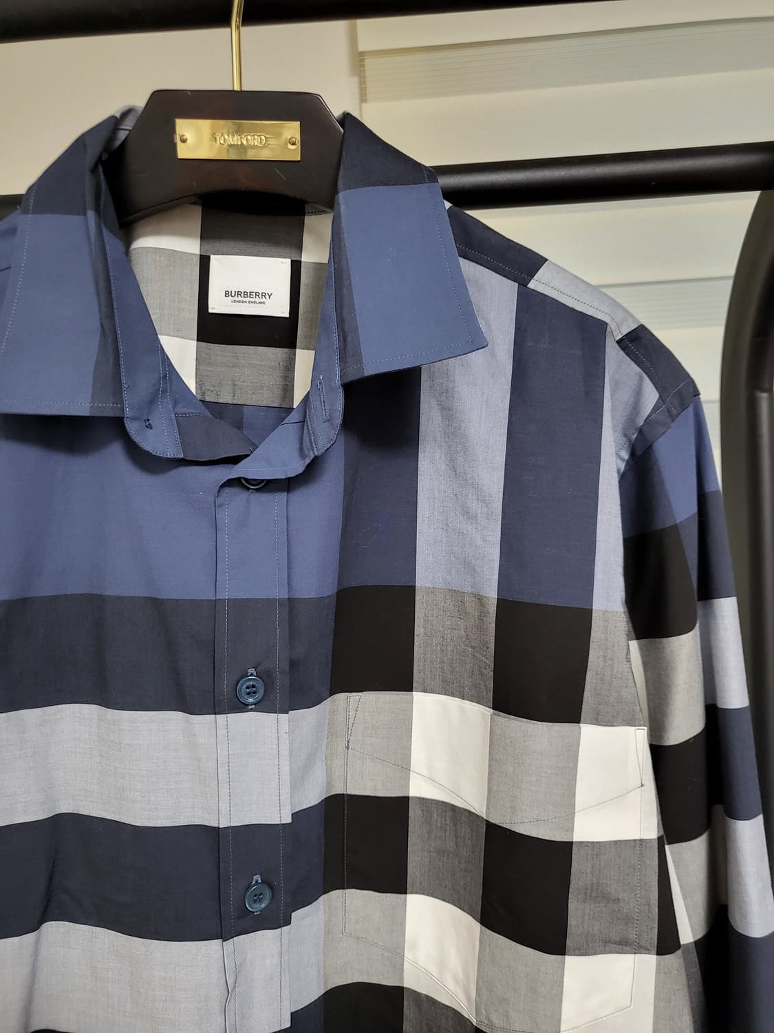 버버리 신형 체크 코튼 포플린 셔츠 L 상품이미지3