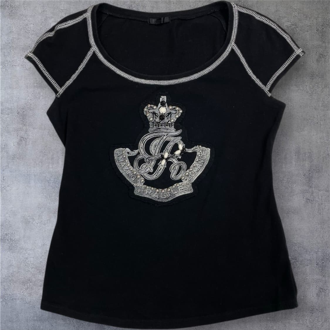 Fragile 블랙 y2k 크라운 비즈 장식 반팔 티셔츠 38 상품이미지1