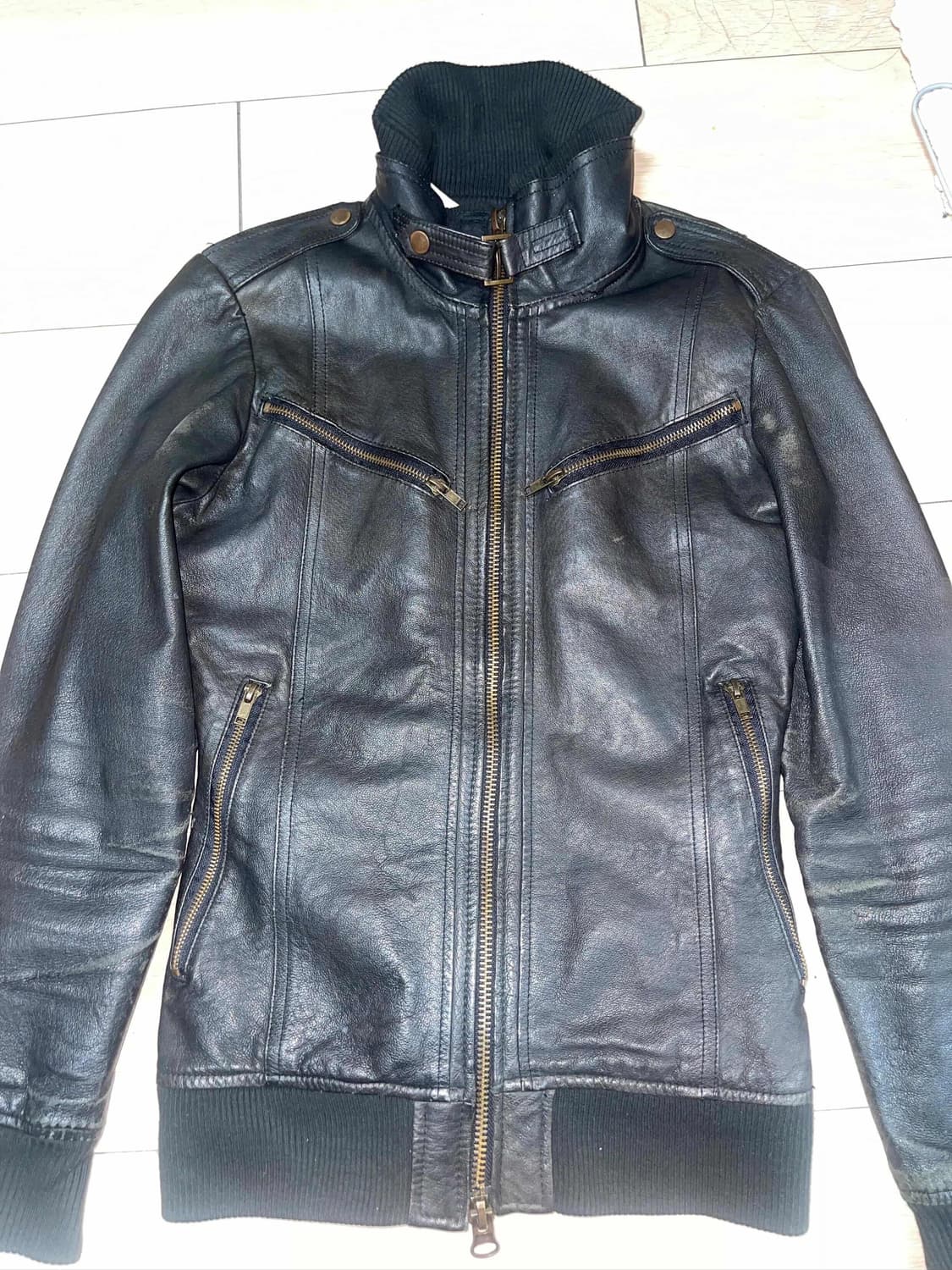 Slim fit leather jacket vintage 상품이미지1