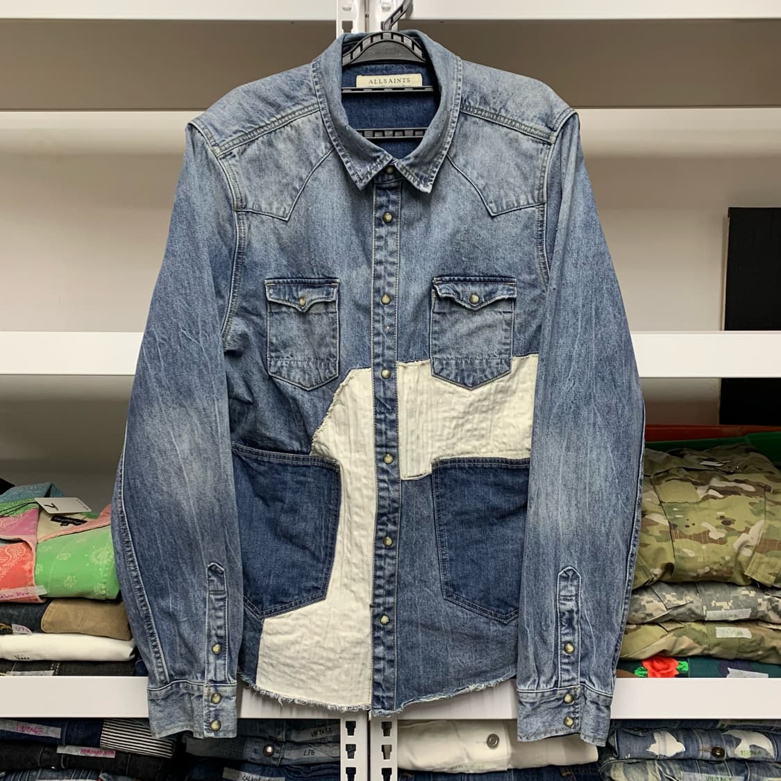 [XXL] 올세인츠 패치워크 버튼다운 웨스턴 데님셔츠 상품이미지2