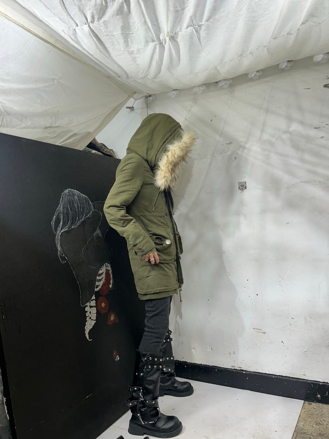 시슬리 y2k 울프죠 퍼 후드 자켓 S 상품이미지3