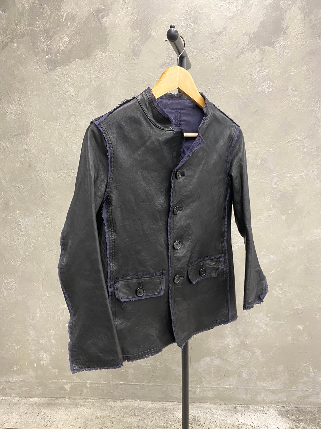 [S] Vintage 블랙 이탈리아 쉽스킨 레더 자켓 상품이미지1