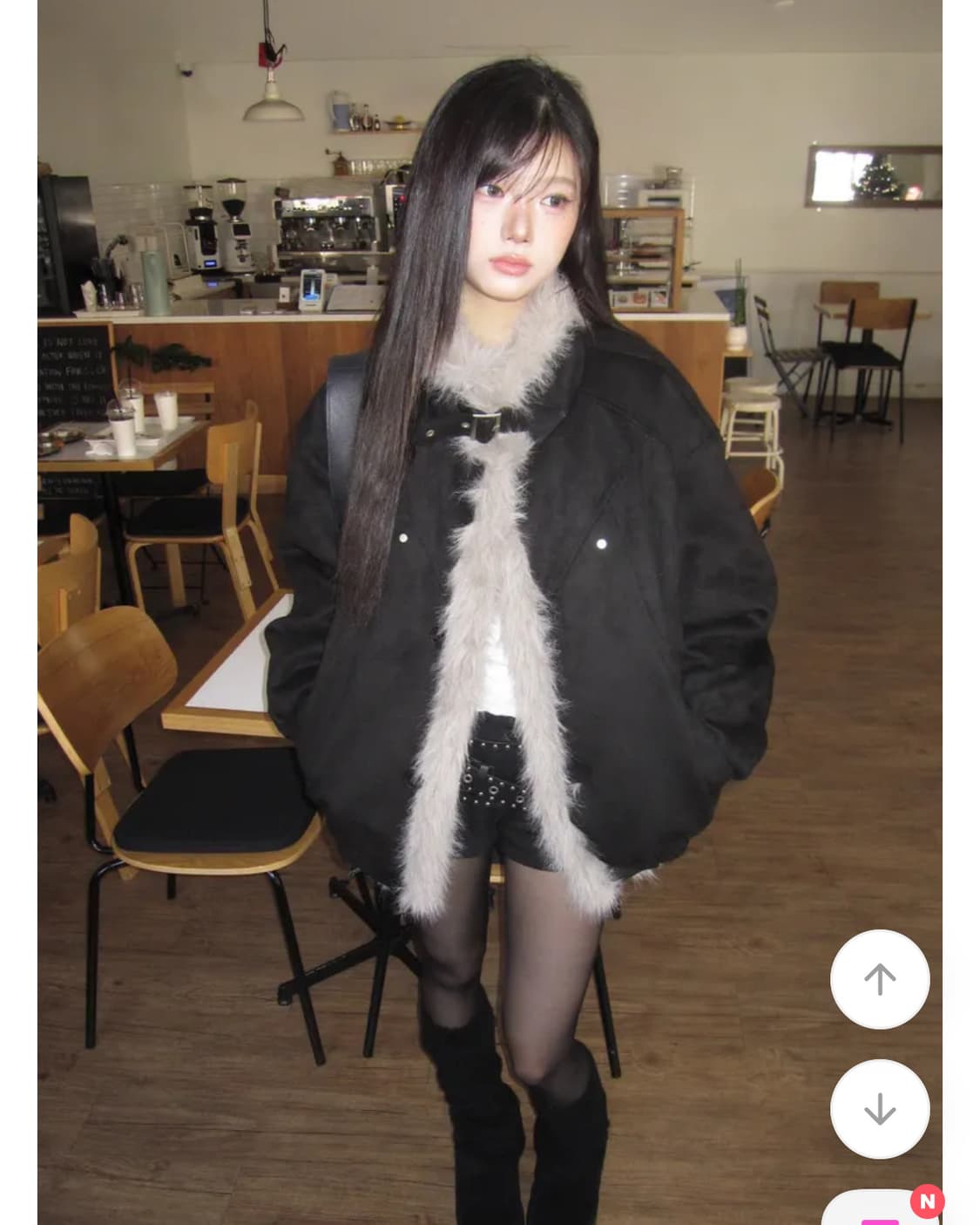 당일배송) 모디무드 하이넥 무스탕 퍼 패딩 블랙 상품이미지1