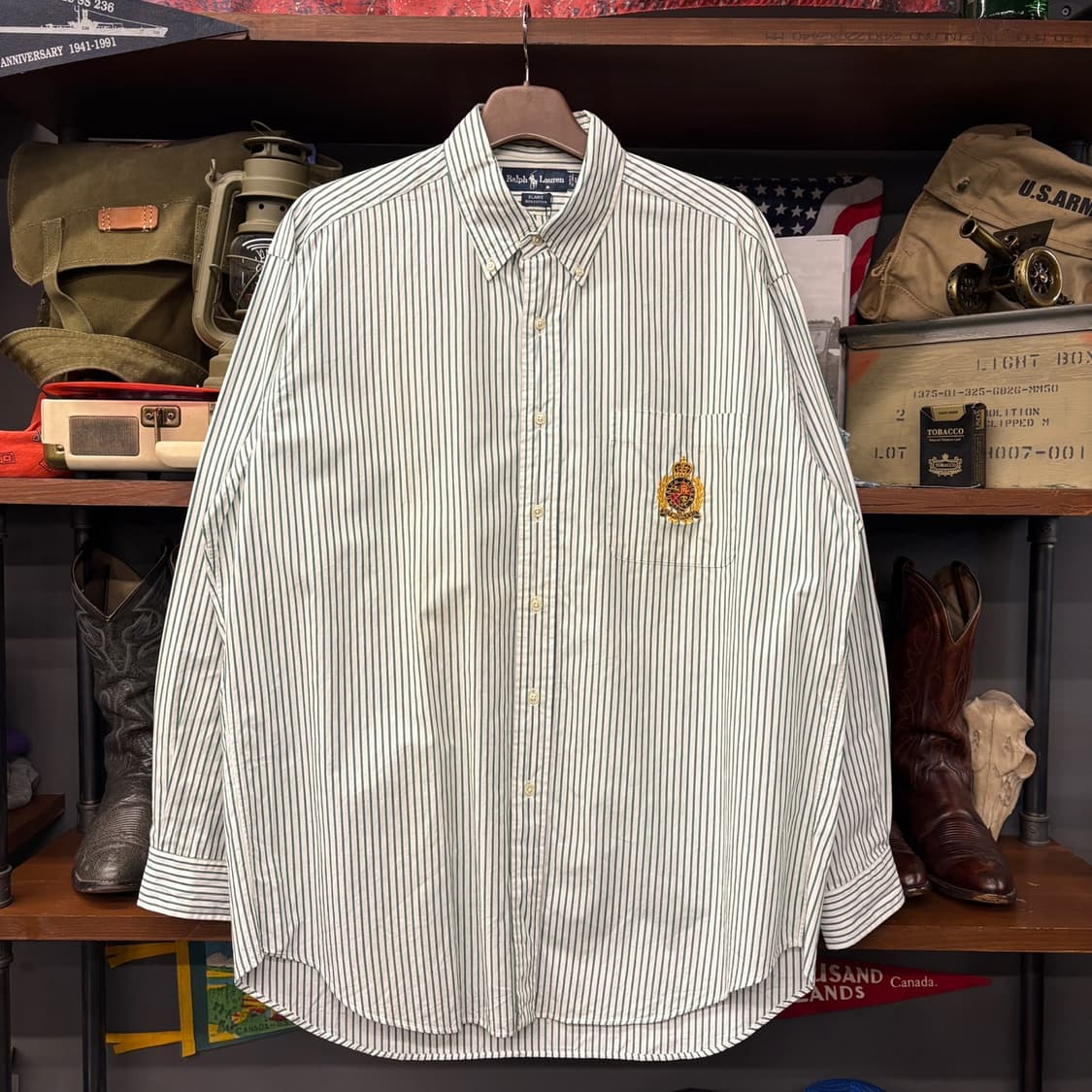 90s 폴로 랄프로렌 크레스트 로고 스트라이프 버튼다운 셔츠 N329 상품이미지1