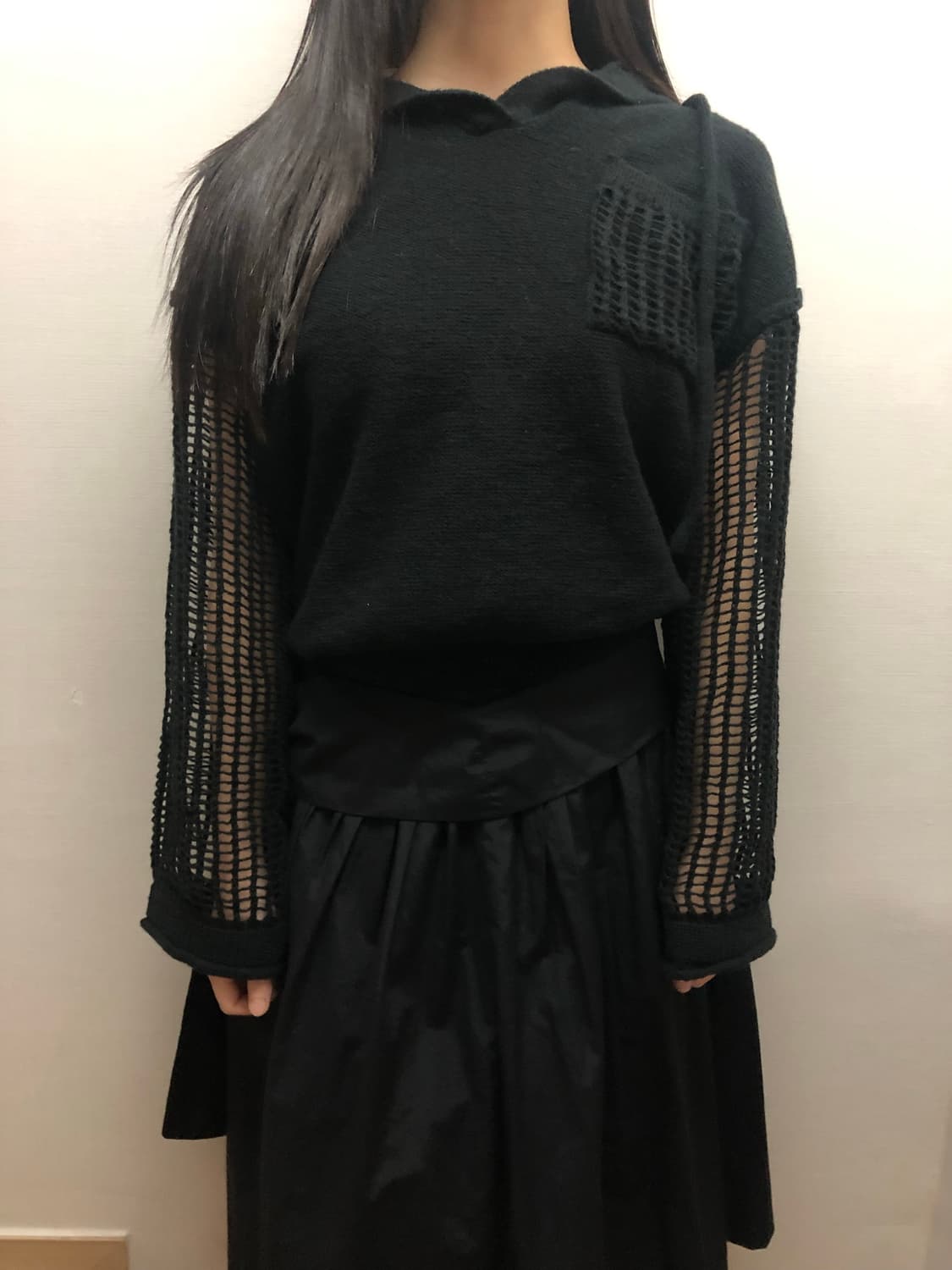 빈티지 블랙 메쉬 슬리브 후디 상품이미지1