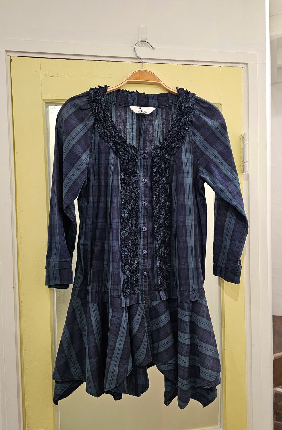 Japan 그린 체크 프릴 셔츠블라우스 상품이미지1