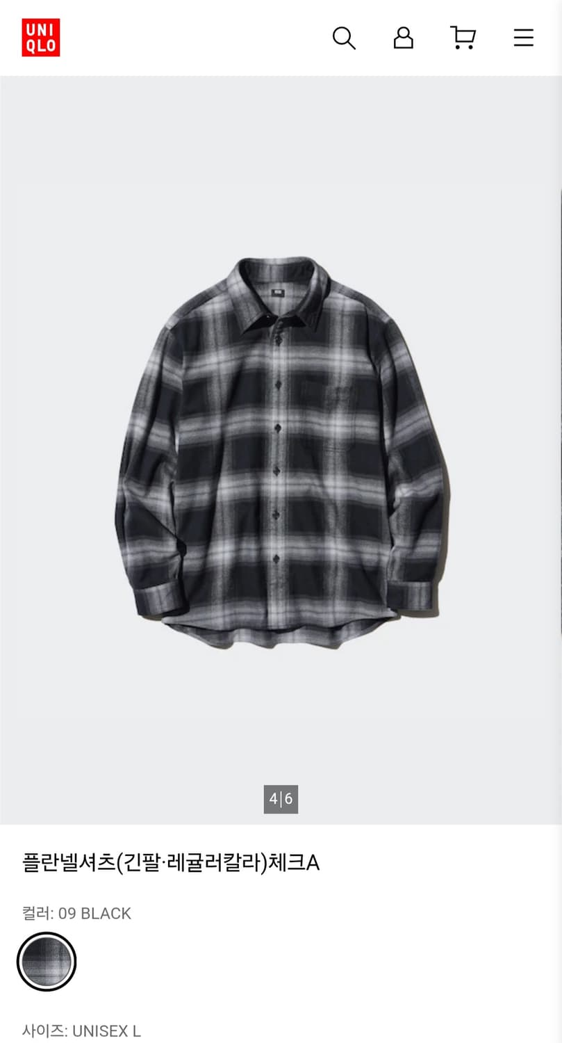 유니클로 플란넬 체크 셔츠 L 블랙 상품이미지4