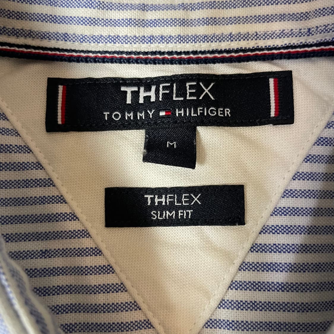 타미힐피거 자수로고 블루 스트라이프 긴팔 셔츠 슬림핏 M 상품이미지4