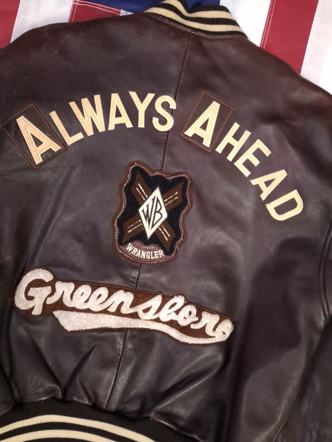 90's 오리지날 일본판 랭글러 리얼레더 바시티자켓 상품이미지9