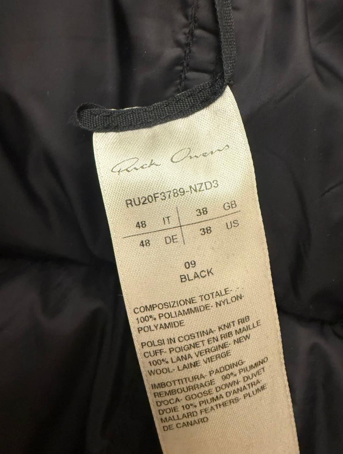 20fw 릭 오웬스 다운 패딩 상품이미지2