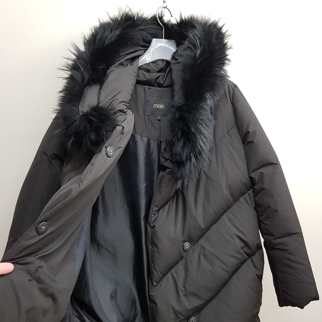 maje 마쥬 라쿤퍼 후드 구스다운 롱 패딩 79-86-160사이즈 상품이미지5