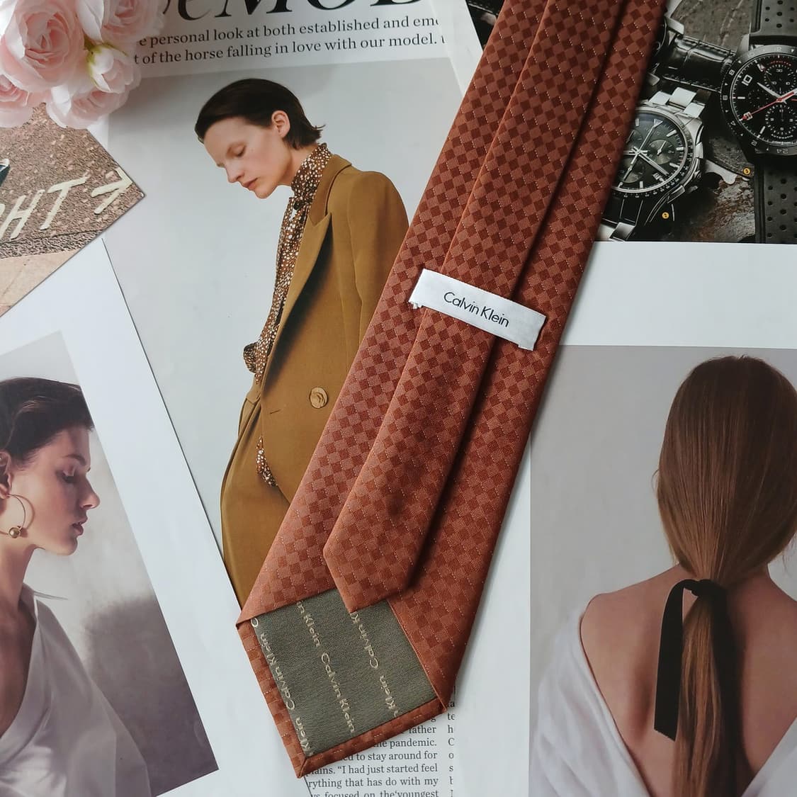 캘빈클라인 실크 브라운 체크 넥타이 9.2cm A+등급 A18816
 상품이미지5