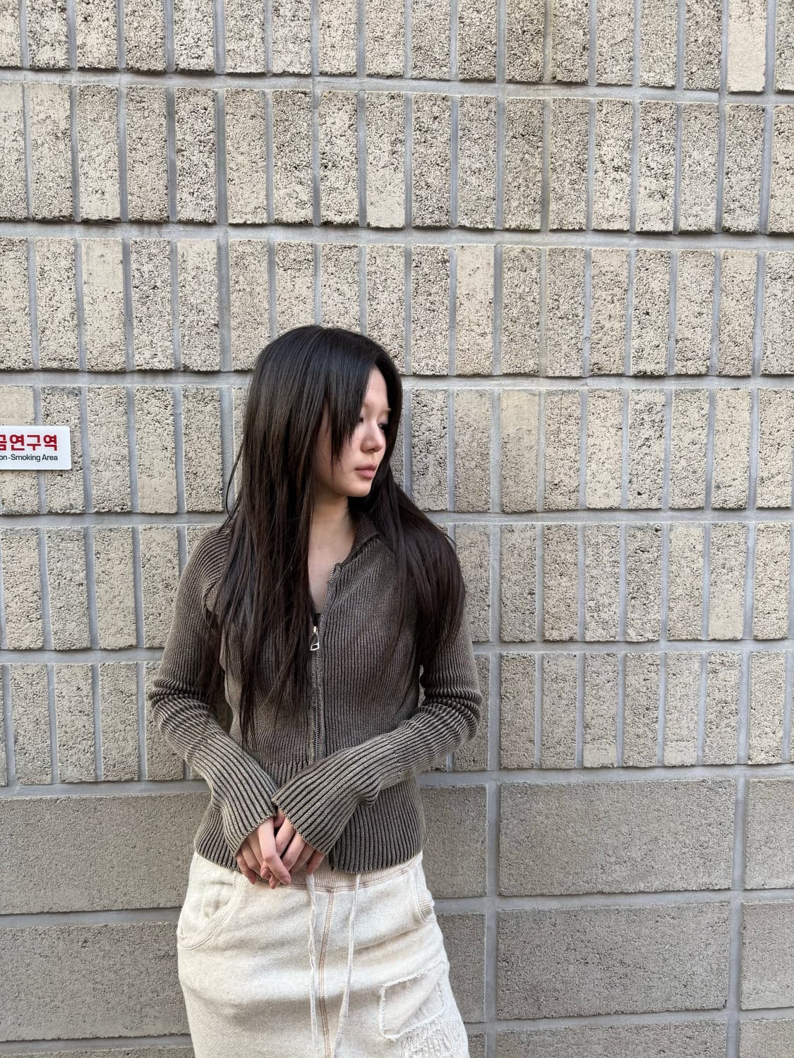 브라운 슬림 투웨이 집업 탑 상품이미지1