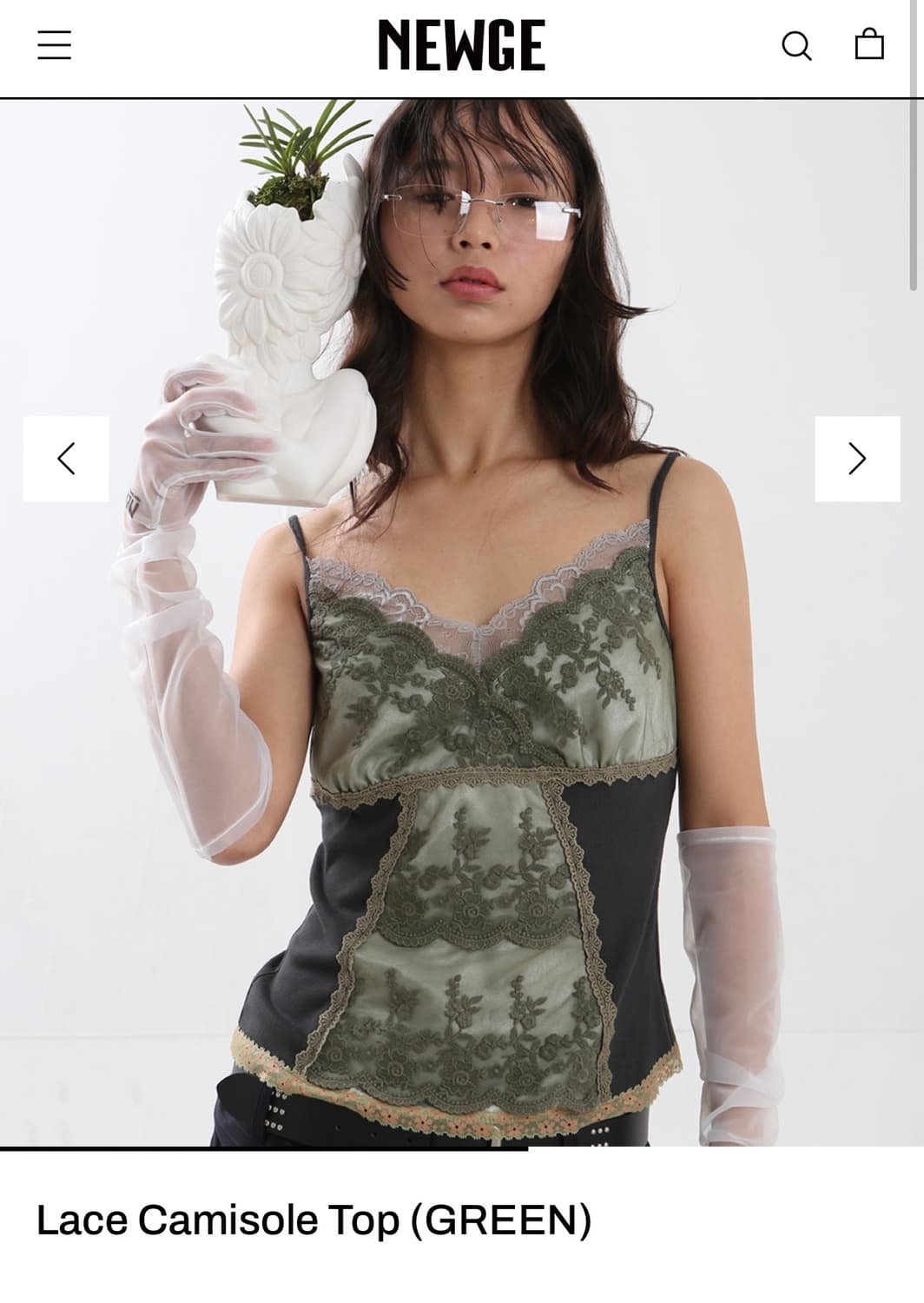 구해요) Newge 레이스 캐미솔 탑 그린 상품이미지1