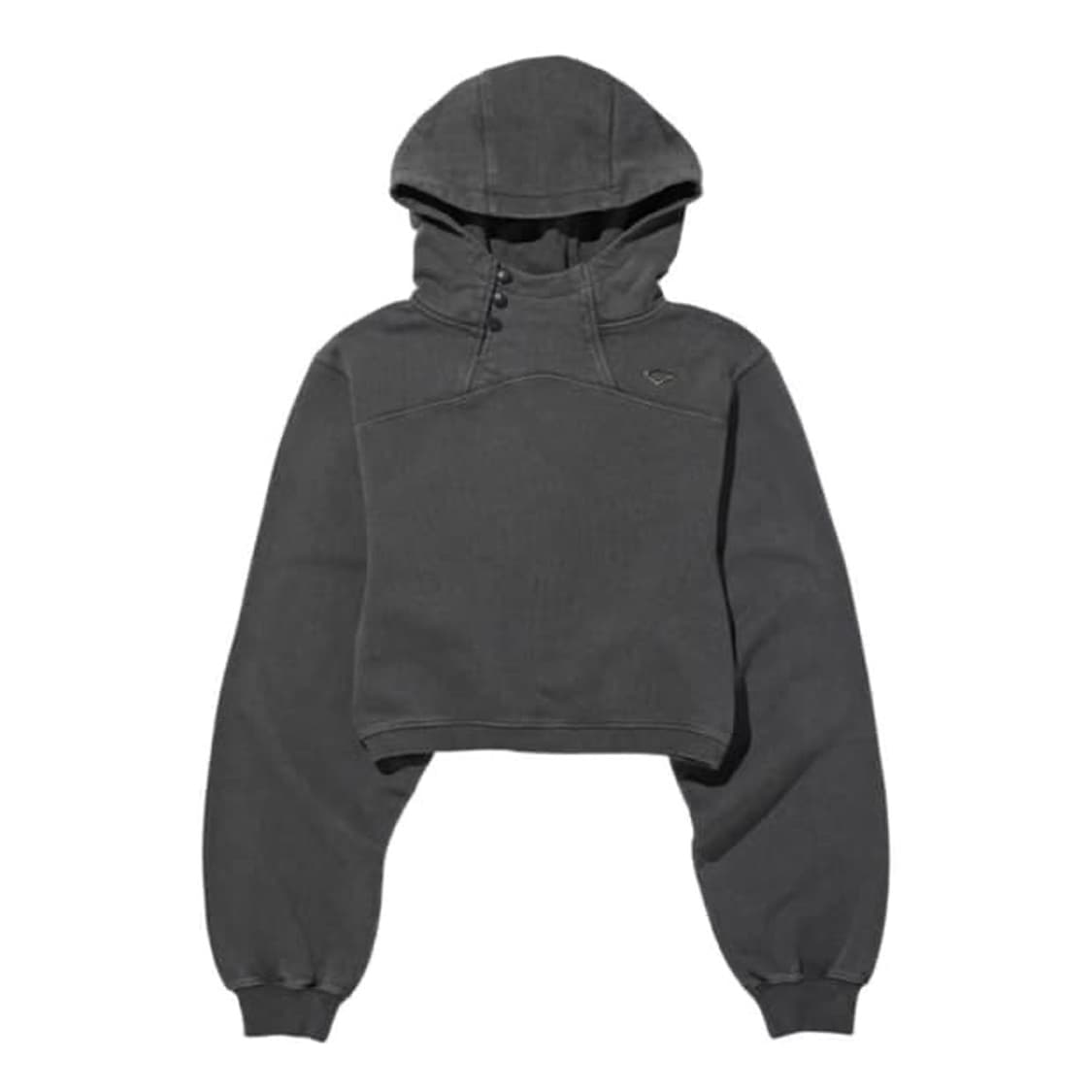 [S] 미스치프 사이드 버튼 업 크롭 워시드 후드 차콜 상품이미지1