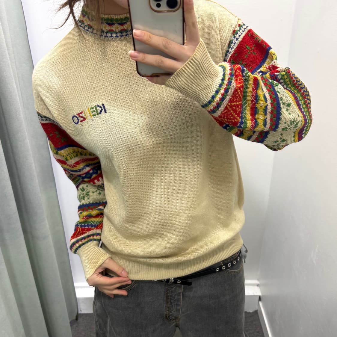 겐조 베이지 레드 노르딕 패턴 니트 상품이미지5