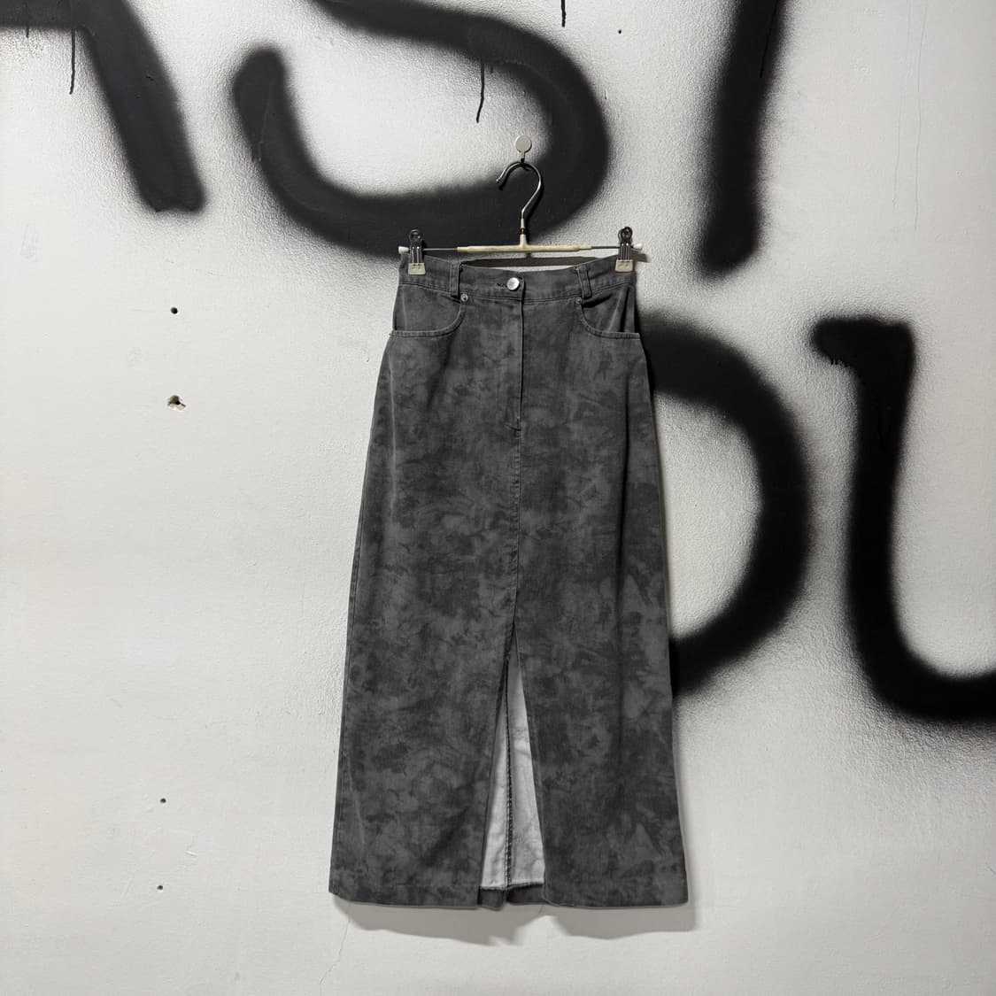 VTG 빈티지 그레이 데님 타이다이 트임 h라인 롱스커트 상품이미지1