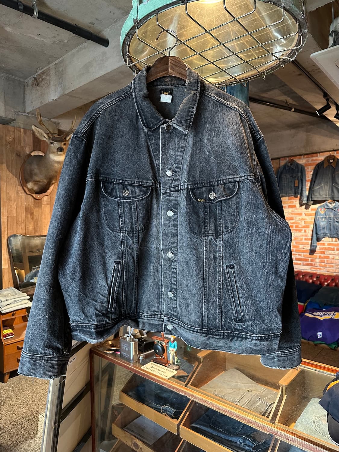 90s USA 빈티지 LEE 리 블랙 데님 트러커 자켓 하드락 카페 상품이미지2