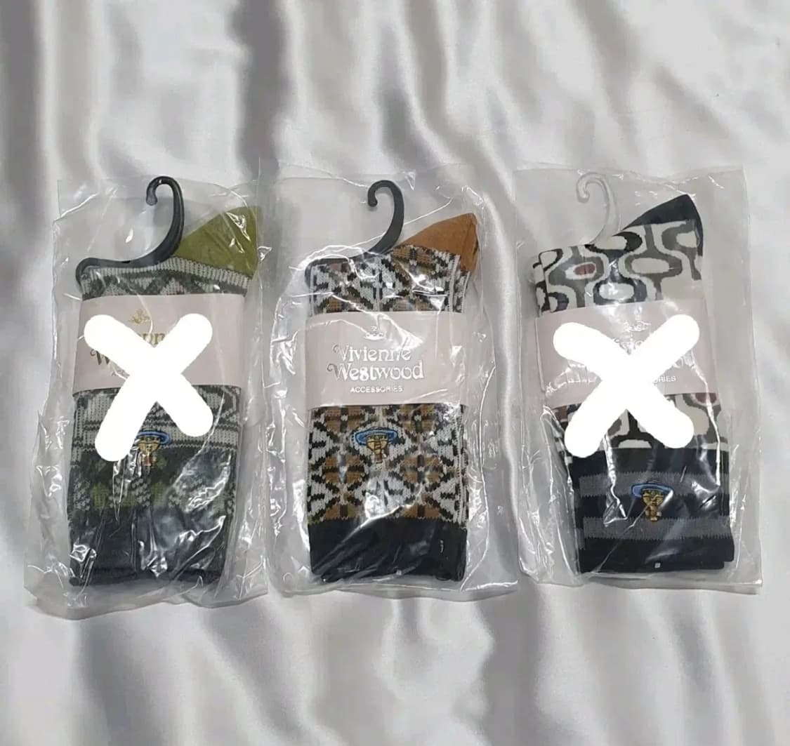 올리브 그레이 겨자 브라운 플라워 사각 도형 비비안웨스트우드 양말 상품이미지1