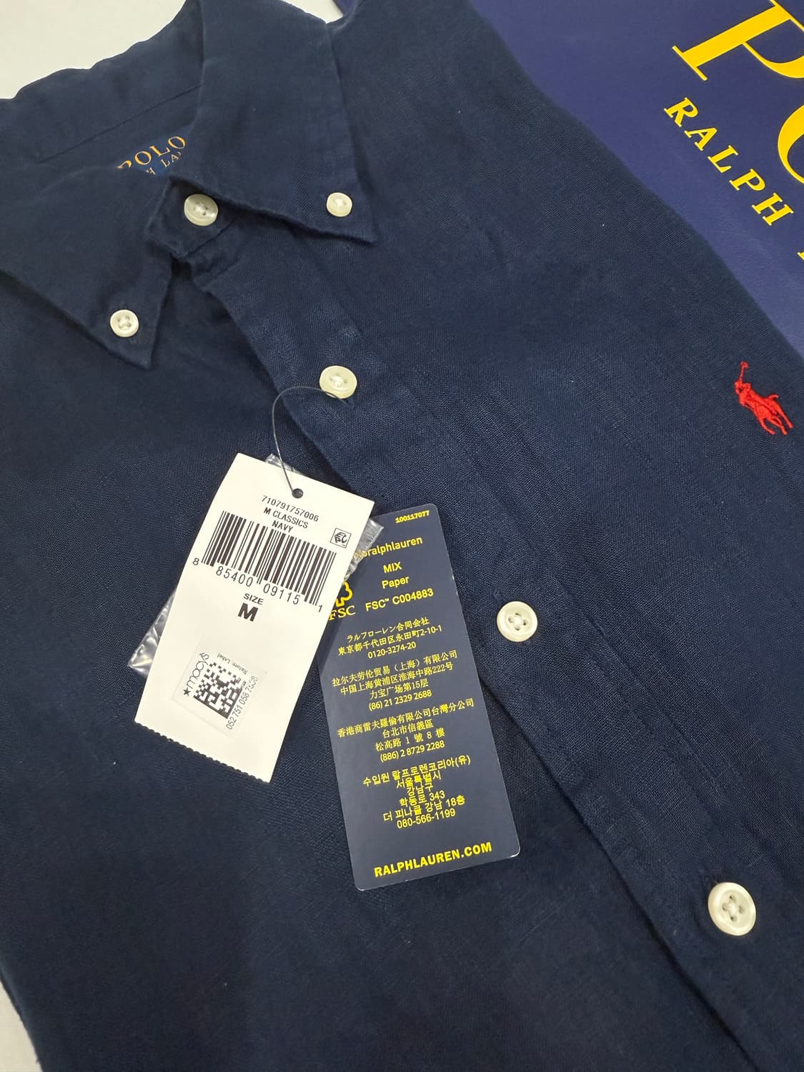 폴로 랄프로렌 클래식핏 리넨 셔츠 M (반팔) 네이비 새제품 상품이미지6