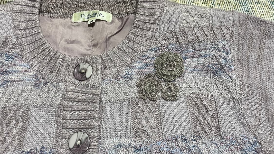 JPN 00s 일본 빈티지 Y2K 모리걸 반팔 플라워 체크 니트 가디건 상품이미지7