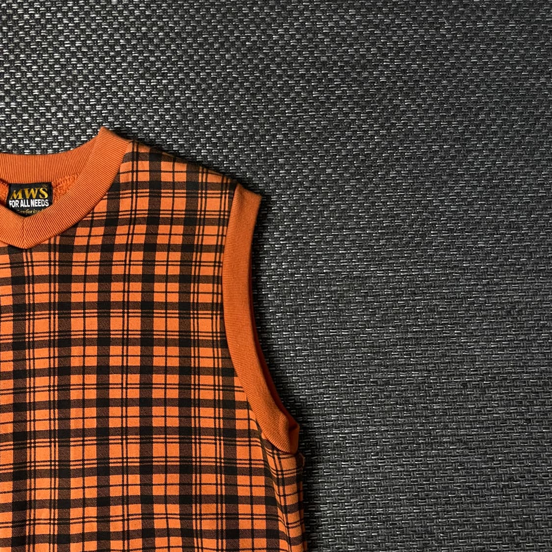 MWS 빈티지 오렌지 블랙 체크 기모 베스트 M 상품이미지3