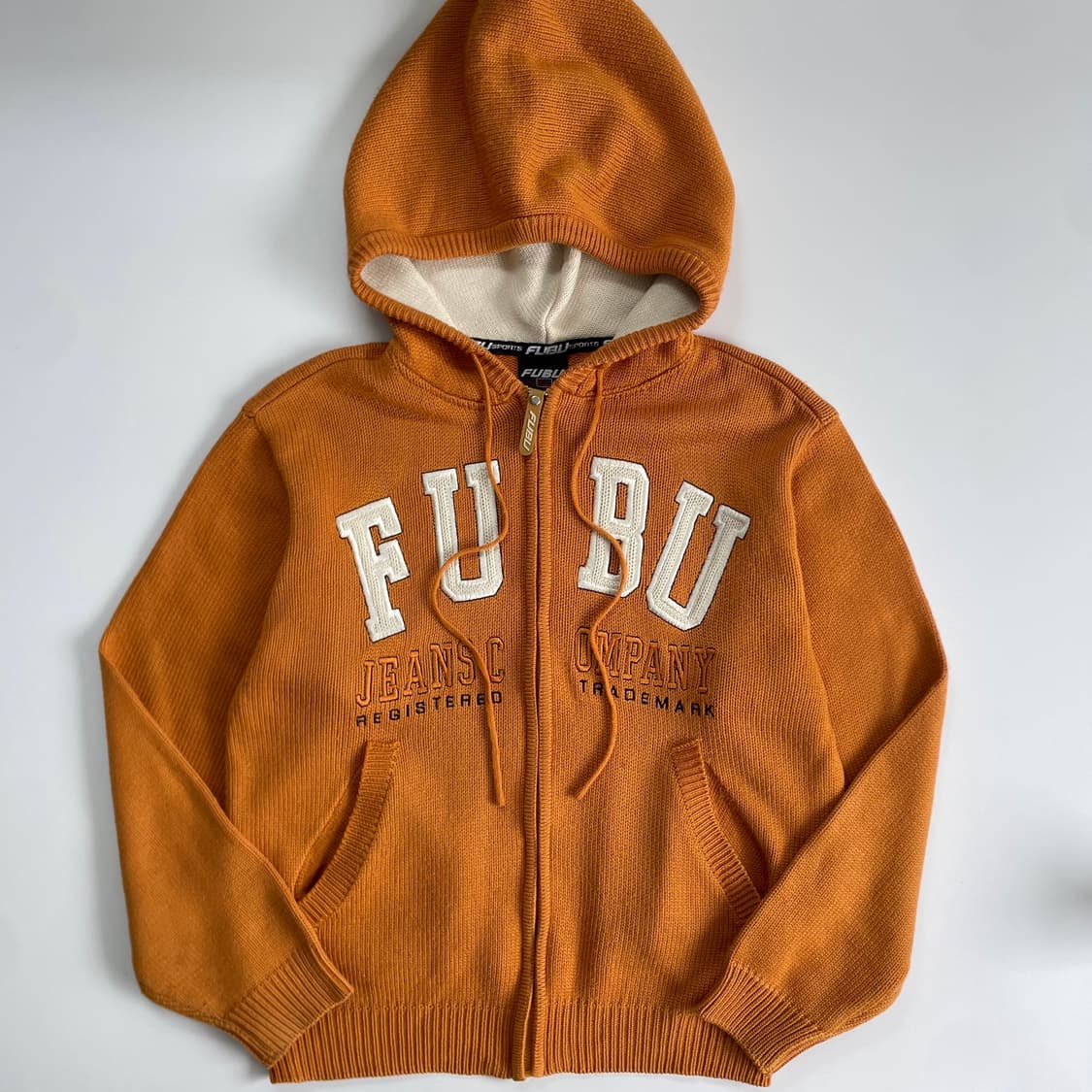 Fubu  푸부 90,s 자수 오렌지 니트 후드집업 상품이미지1