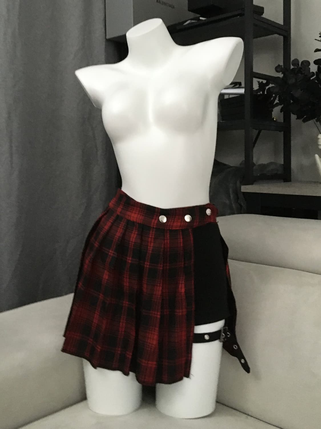 ༒ punk red checkered garter skirt 상품이미지2