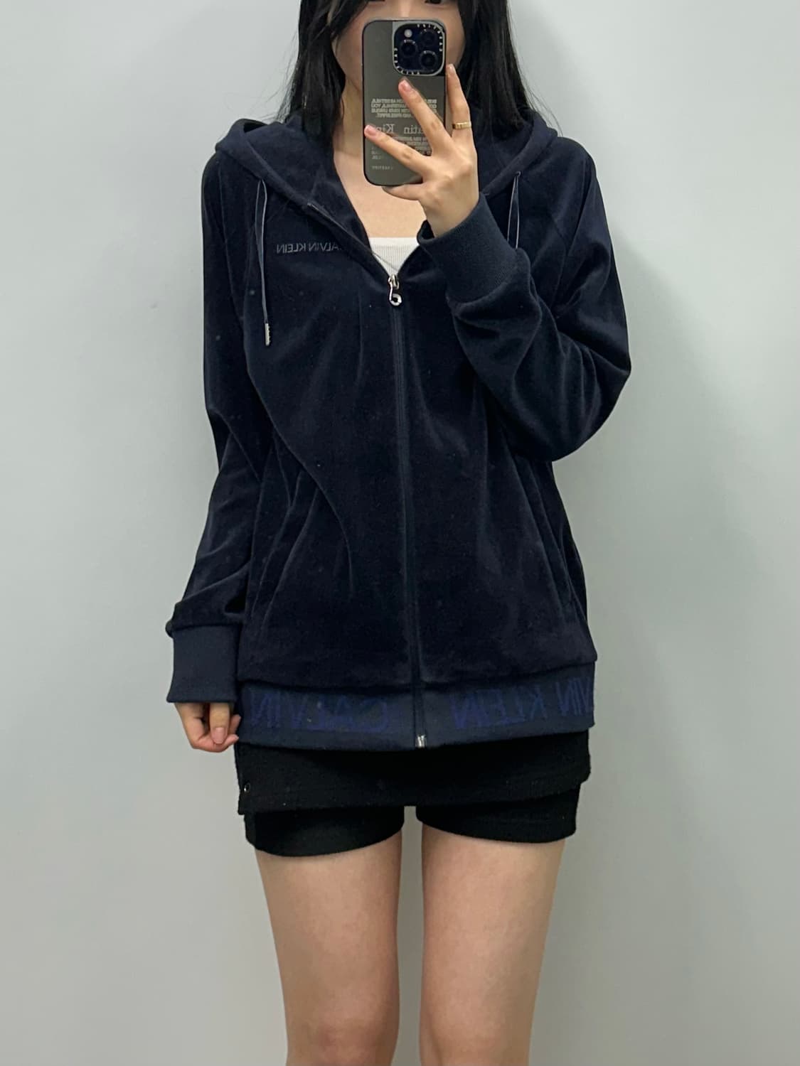 캘빈클라인 네이비 벨루어 후드집업 상품이미지1