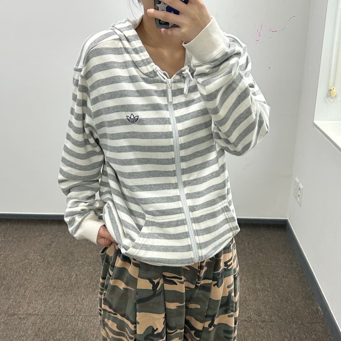 Adidas 아디다스 파이어버드 그레이 스트라이프 후드집업 상품이미지1