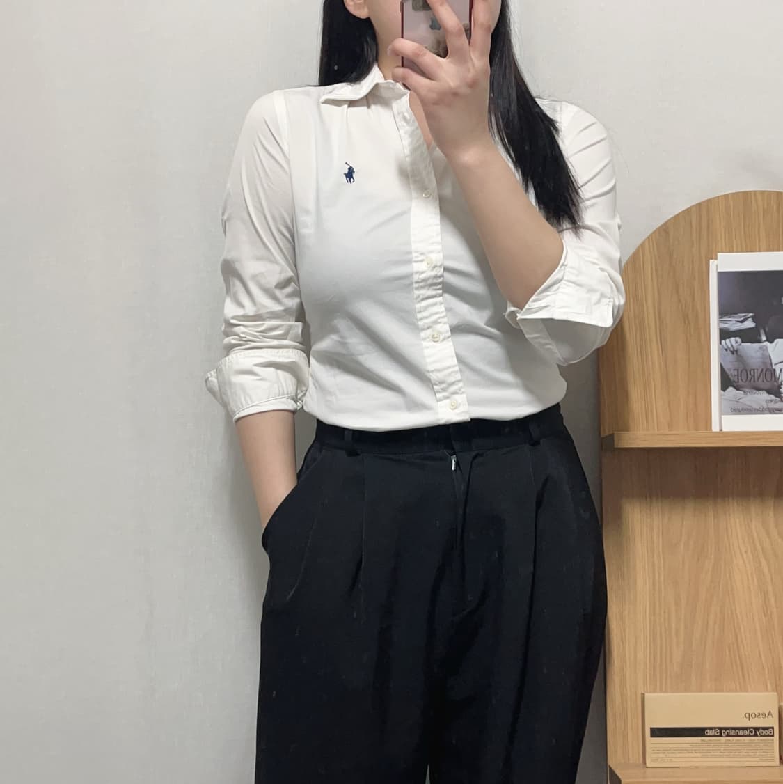 [정품] 폴로 화이트 / 네이비포니 솔리드 셔츠 [ 3 ] 상품이미지1