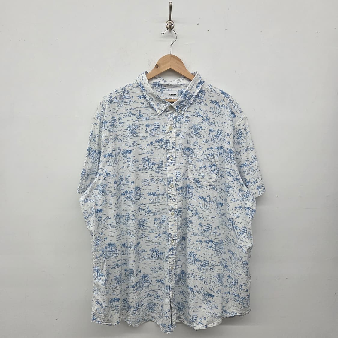 하와이안 반팔 셔츠 블루 패턴 남3XL 상품이미지1